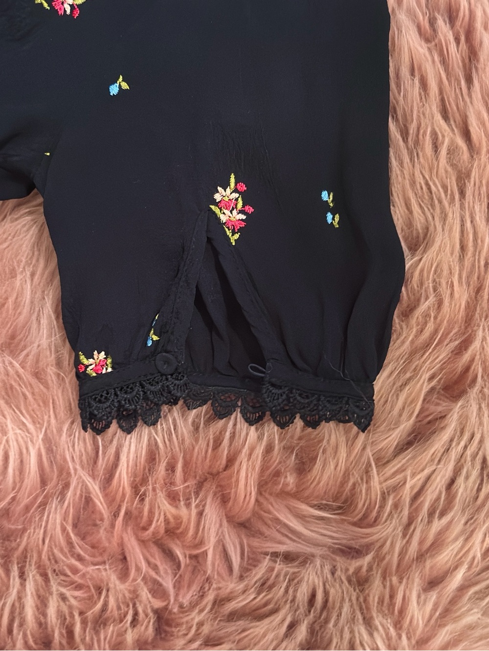 Topshop Black Mini Dress with Pink Floral Print - Picture 9 of 9